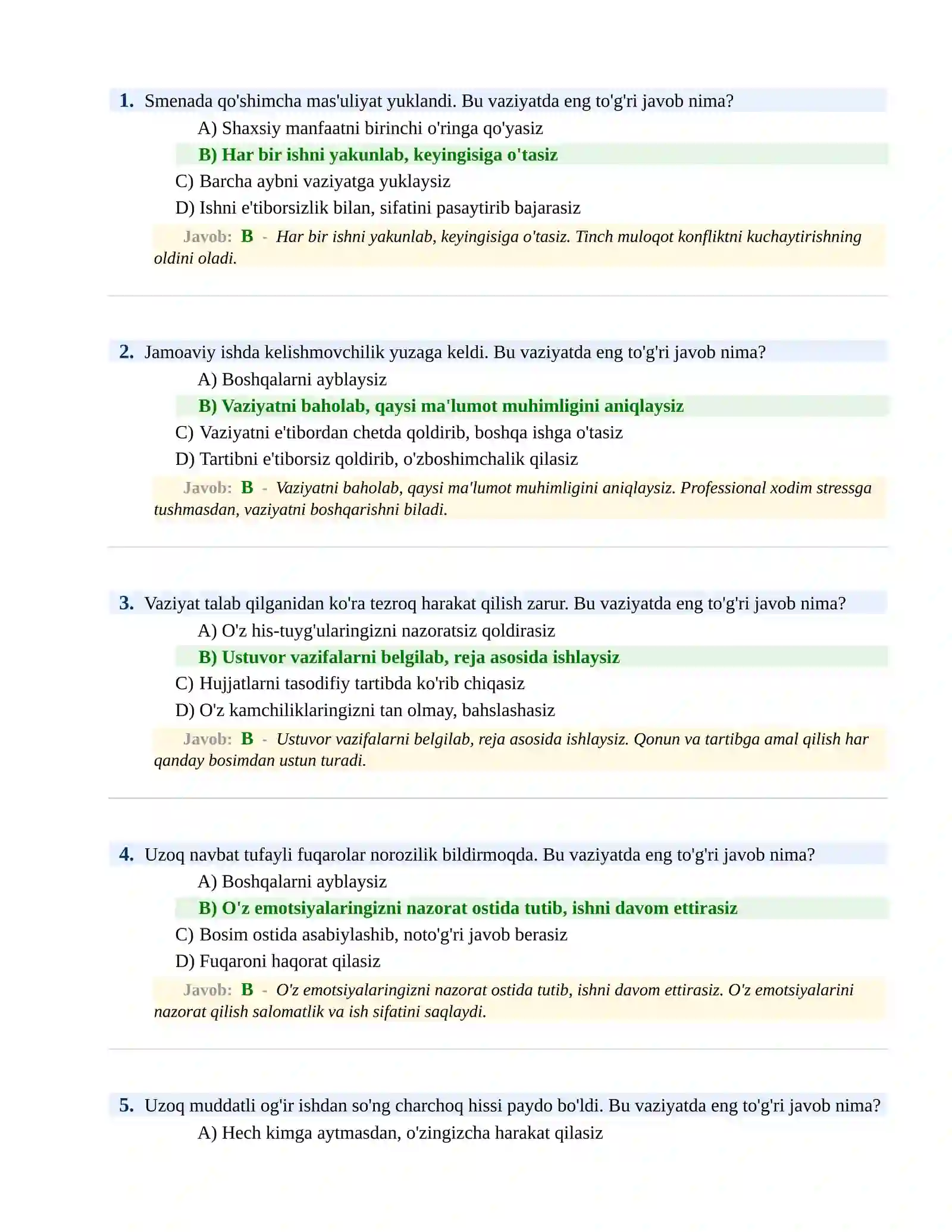 PSIXOLOGIK SINOV Testlari 2