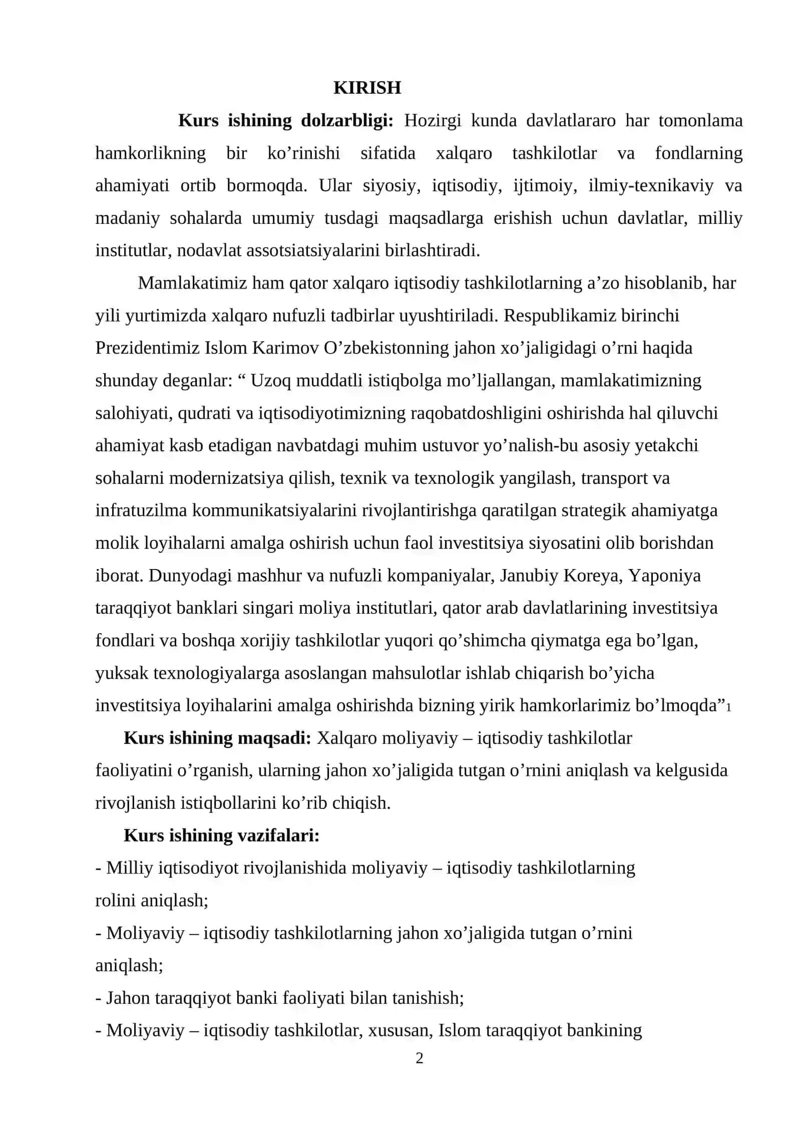 O'zbekistonning xalqaro iqtisodiy tashlikotlar bilan hamkorligi 2