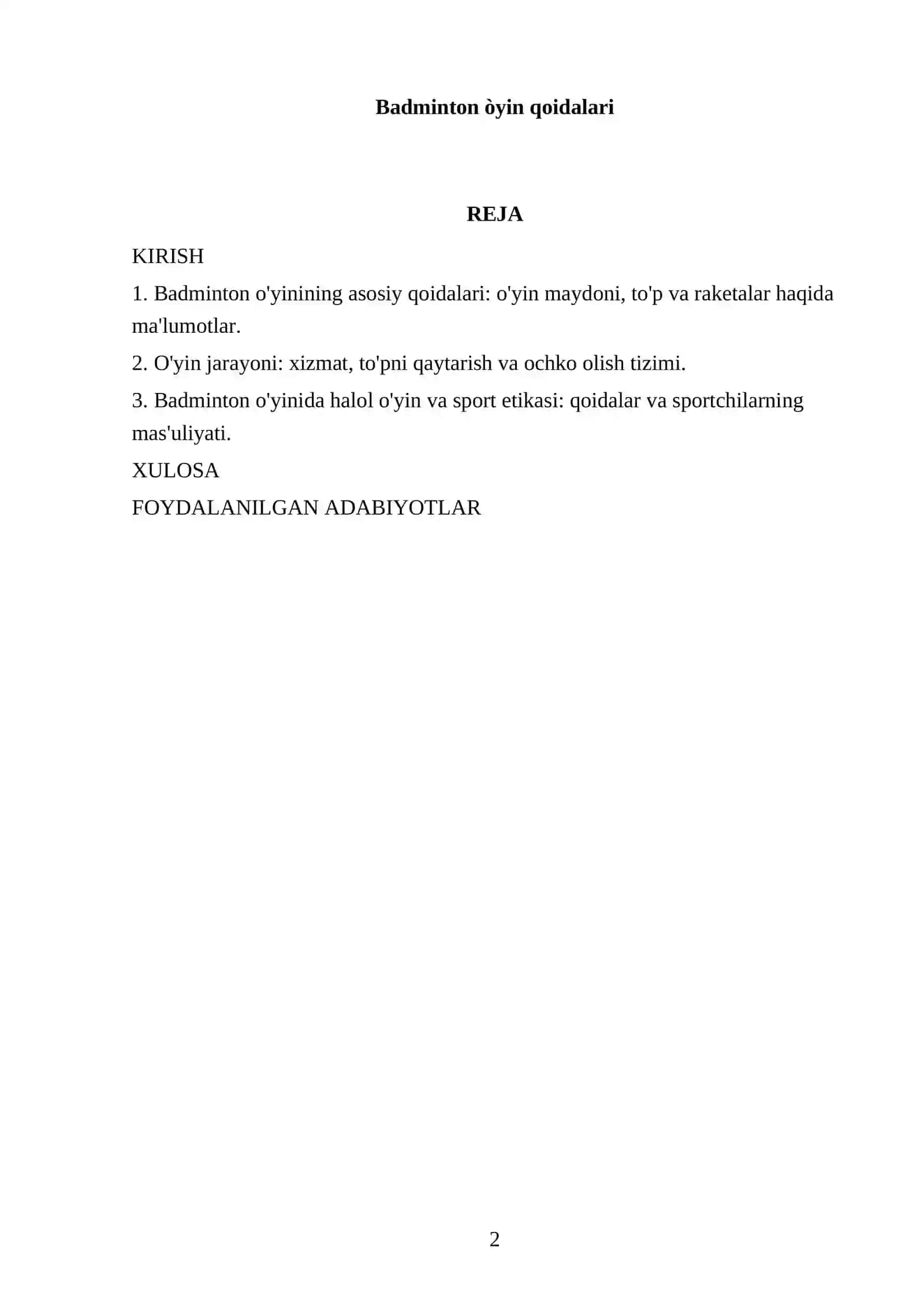 Badminton òyin qoidalari 2