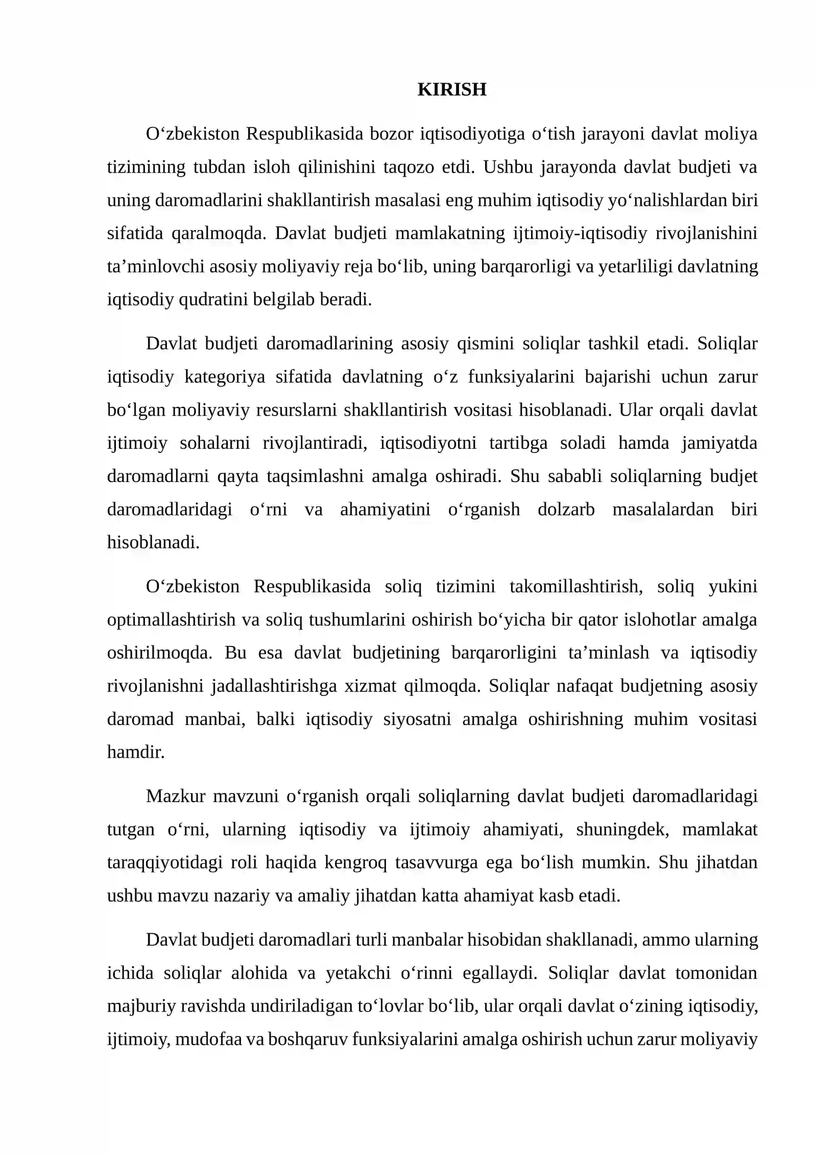 O‘ZBEKISTON RESPUBLIKASI DAVLAT BUDJETI DAROMADLARI TARKIBIDA SOLIQLARNING TUTGAN O‘RNI VA AHAMIYATI 2