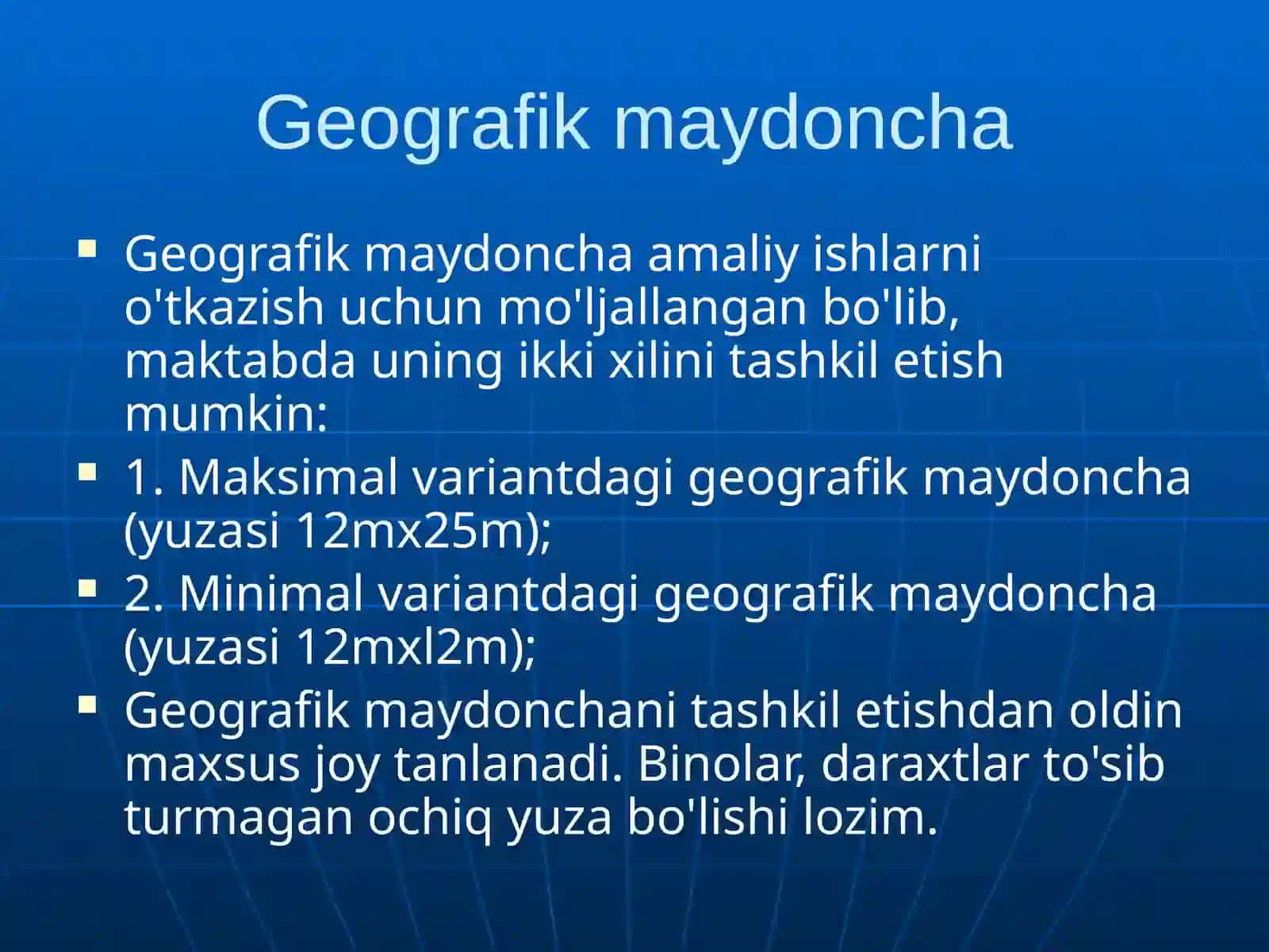 Maktab geografiya maydonchasi va uni jihozlash 2