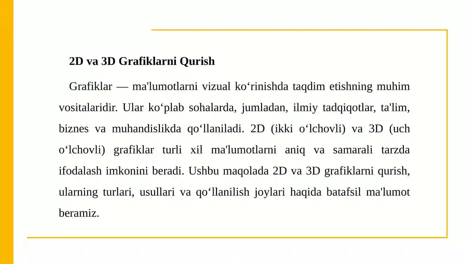 2D va 3D grafiklarni qurish 2