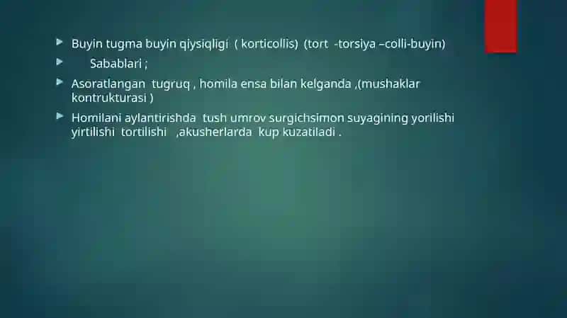 Bo‘yin mushaklarining tug‘ma qiyshiqligi   klinikasi  tashxisi va davolash. Tug‘ma maymoqlik klinika tashxis va davolash. 2
