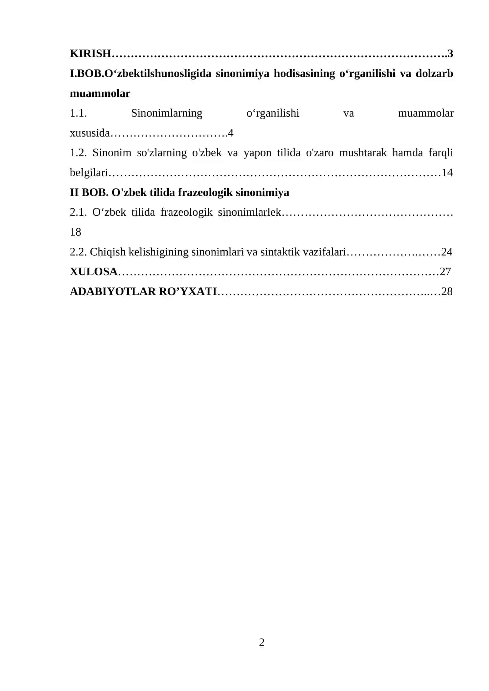 “O’zbek tilshunosligida sinonimiya hodisasining o’rganilishi” kurs ishi 2