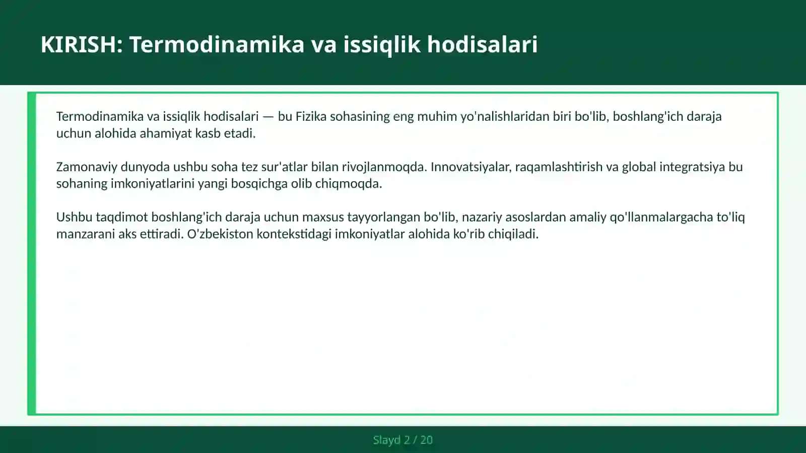TERMODINAMIKA VA ISSIQLIK HODISALARI 2