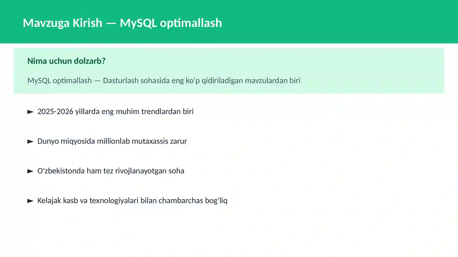 MySQL optimallash 2