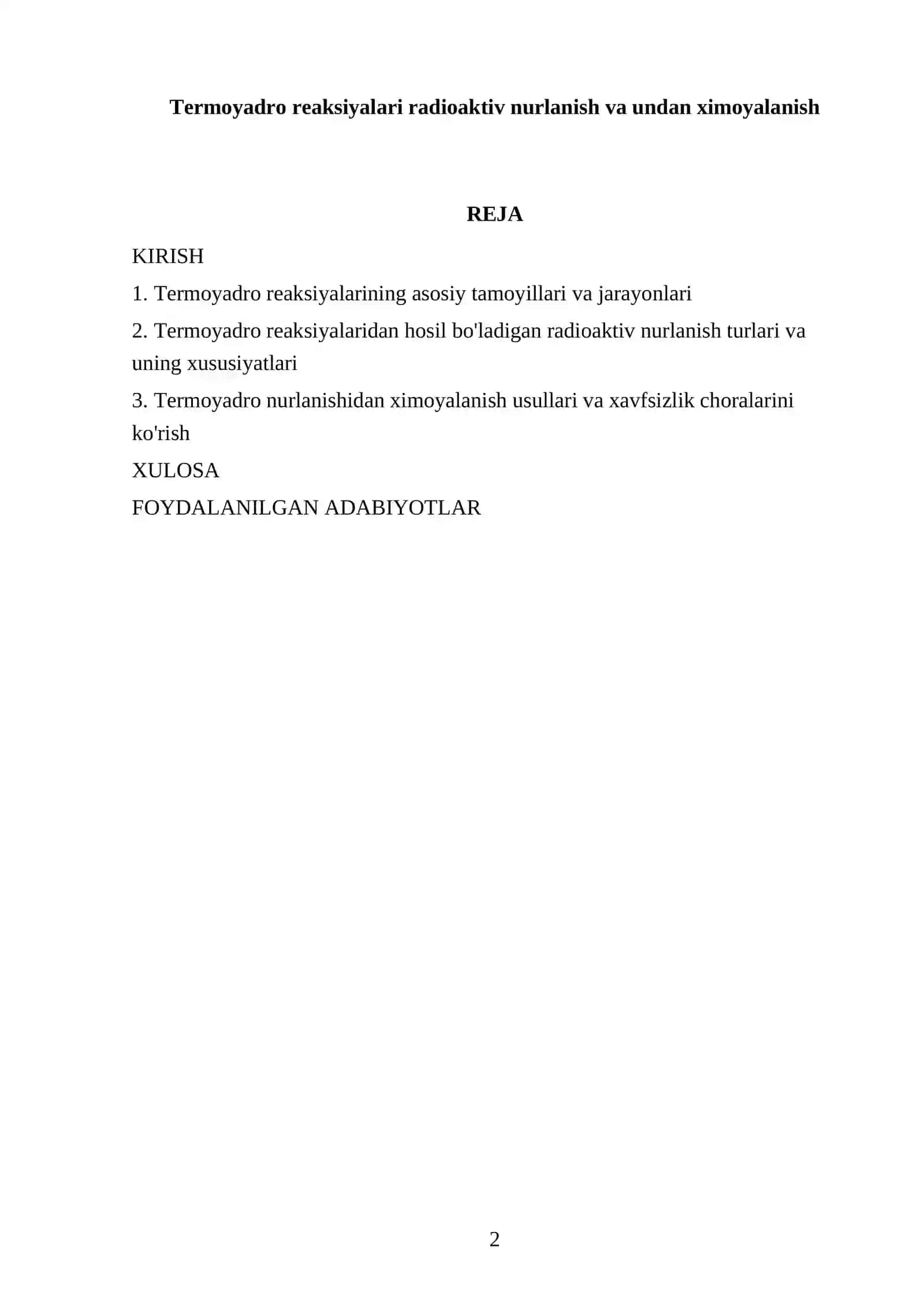 Termoyadro reaksiyalari radioaktiv nurlanish va undan ximoyalanish 2