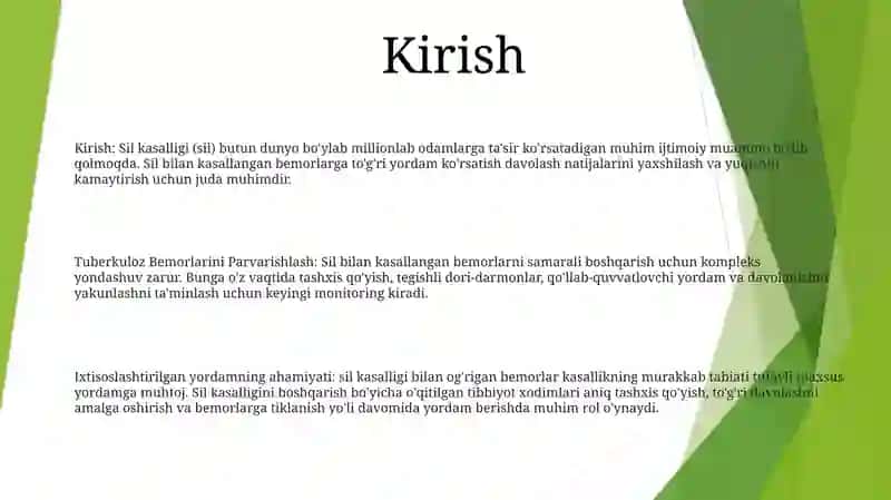 Tuberkuloz Bemorlarini Parvarishlash 2