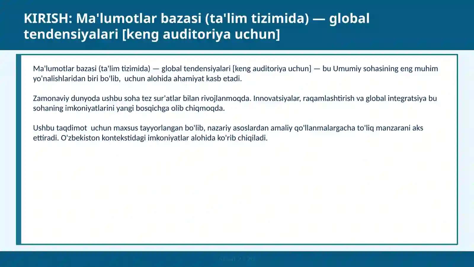 Ma'lumotlar bazasi (ta'lim tizimida) — global tendensiyalari 2