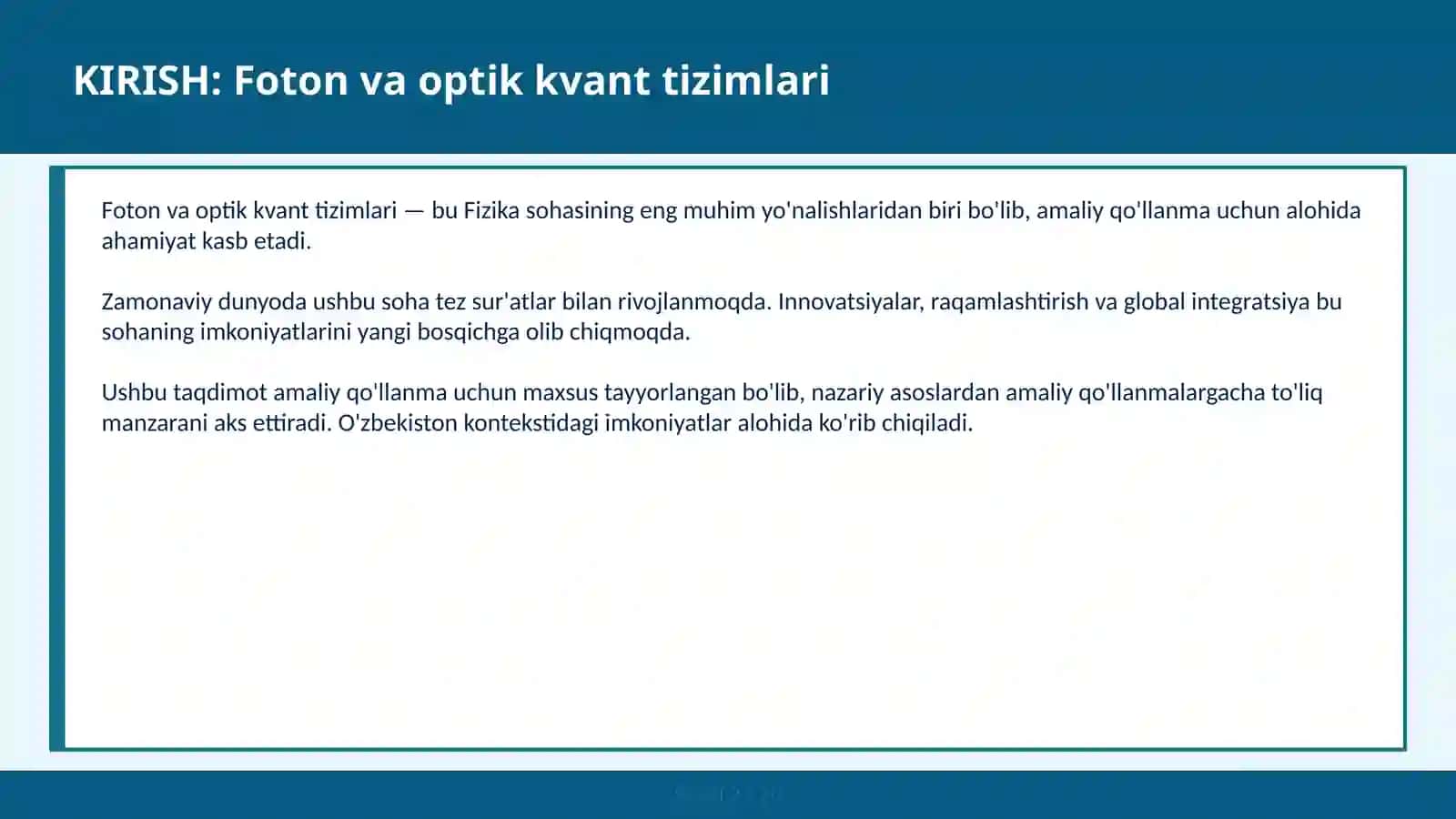 Foton va optik kvant tizimlari 2