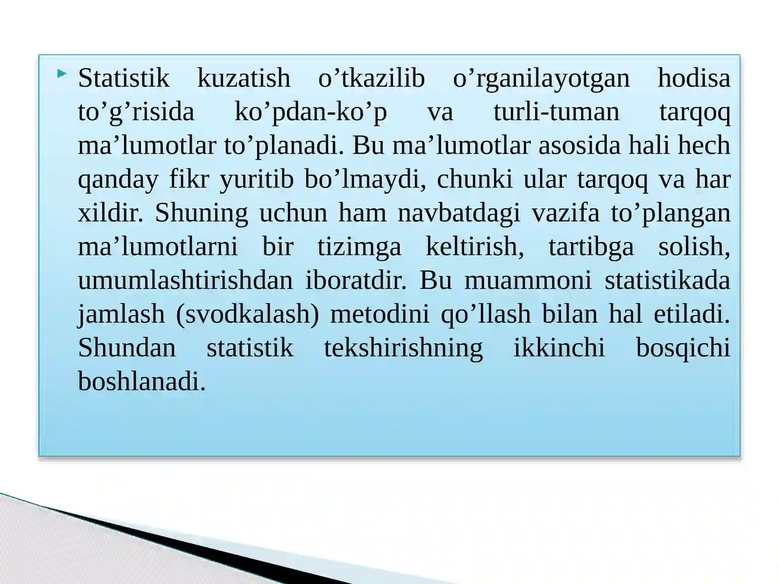 STATISTIKADA JAMLASH VA LASH 2