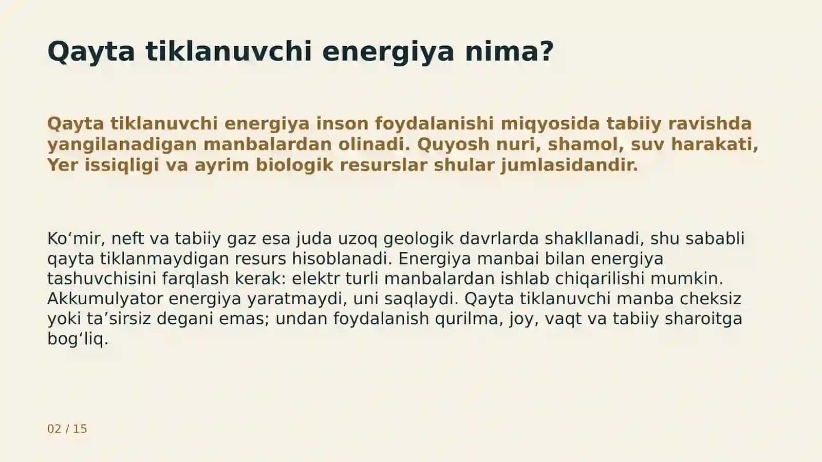 Qayta tiklanuvchi energiya manbalari 2