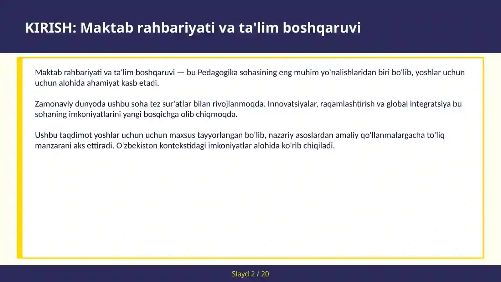 MAKTAB RAHBARIYATI VA TA'LIM BOSHQARUVI 2