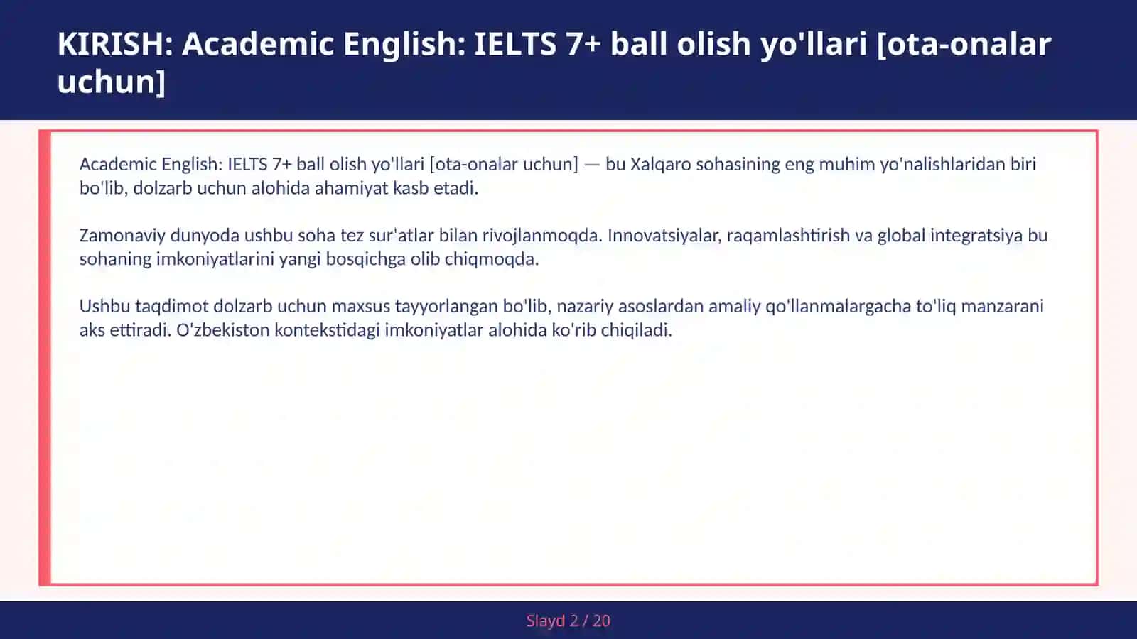 Academic English: IELTS 7+ ball olish yo'llari [ota-onalar uchun] 2