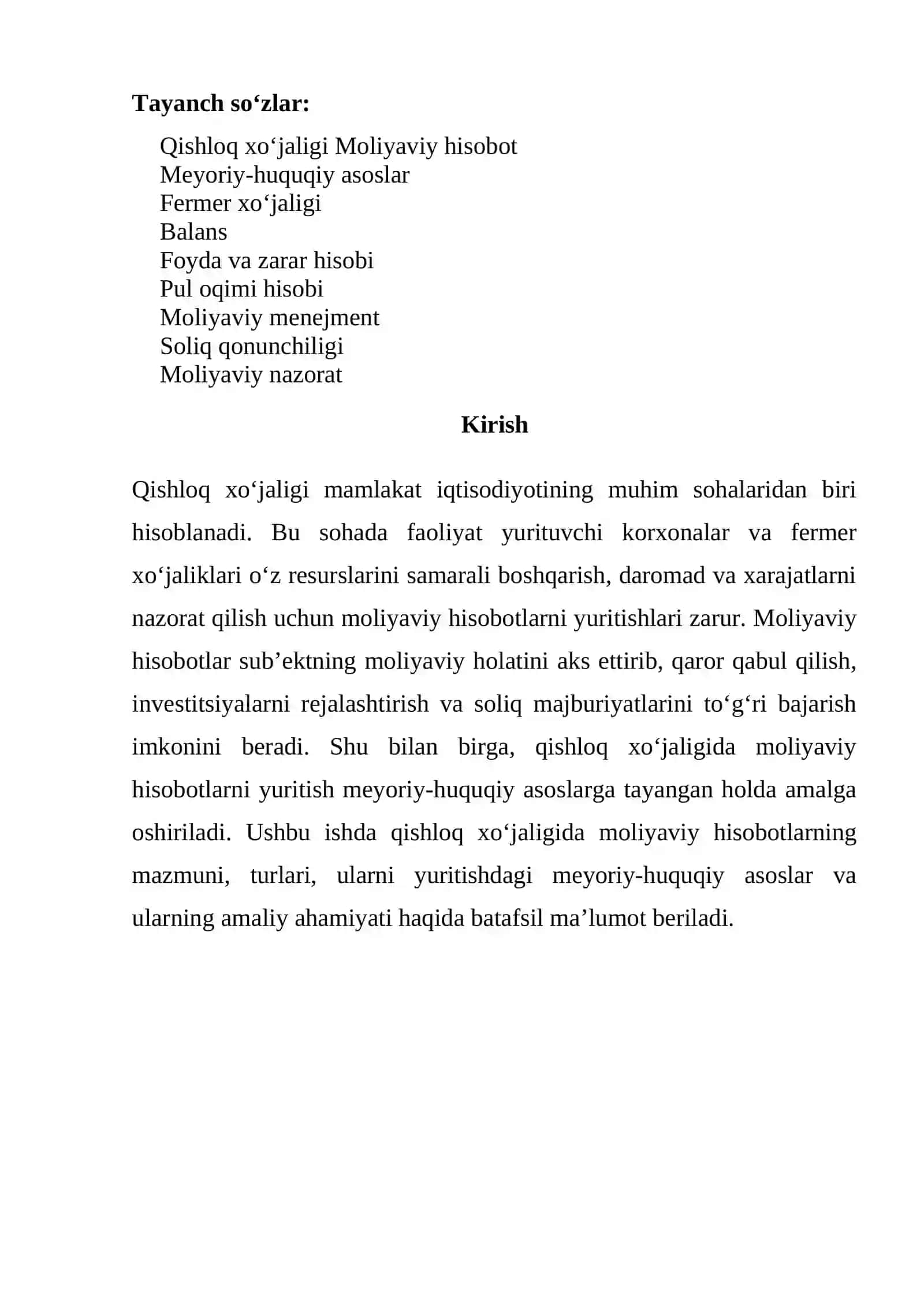 Qishloq xo'jaligida moliyaviy hisobotning meyoriy huquqiy asoslari 2