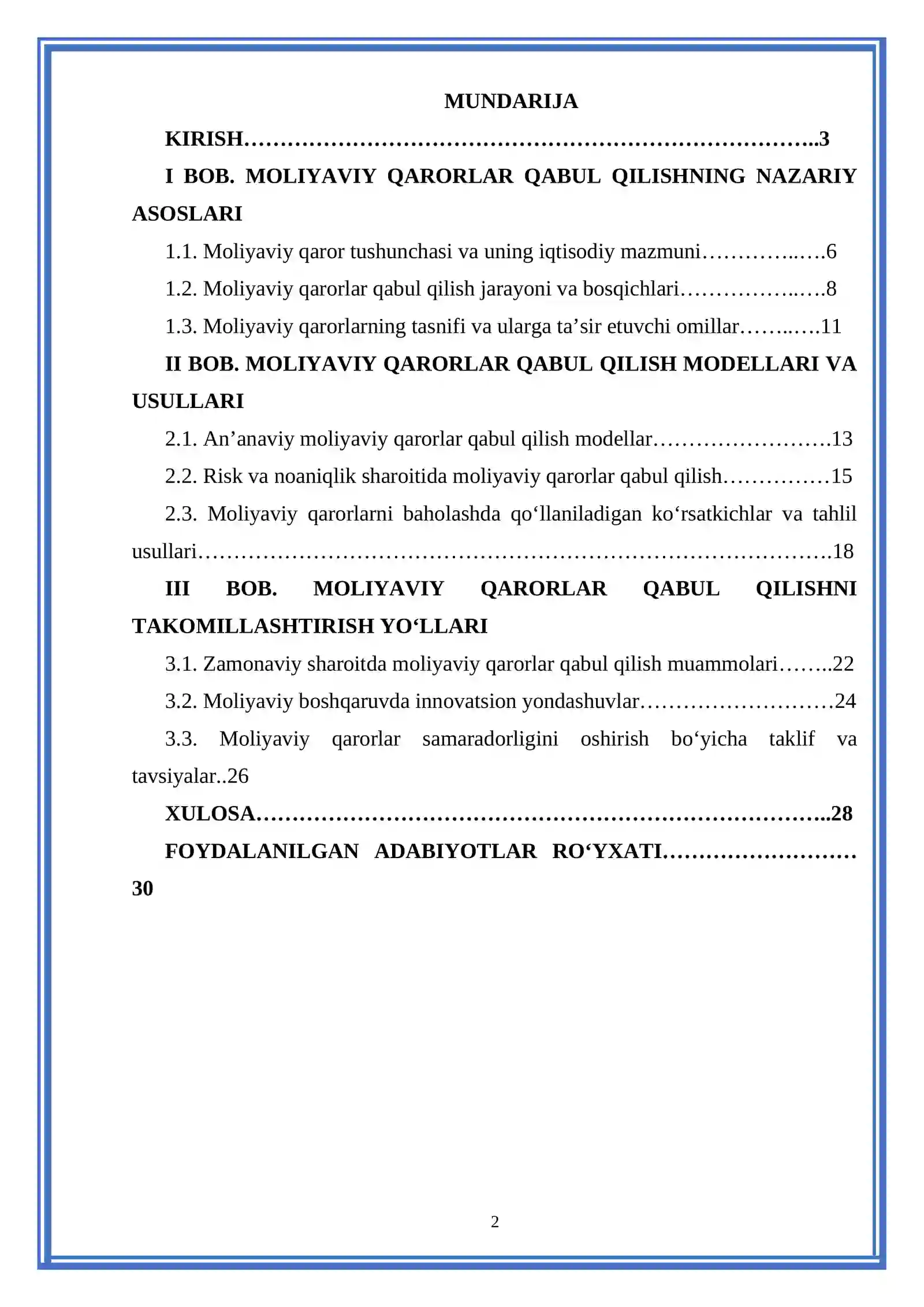 Moliyaviy qarorlar qabul qilishning nazariy asoslari 2
