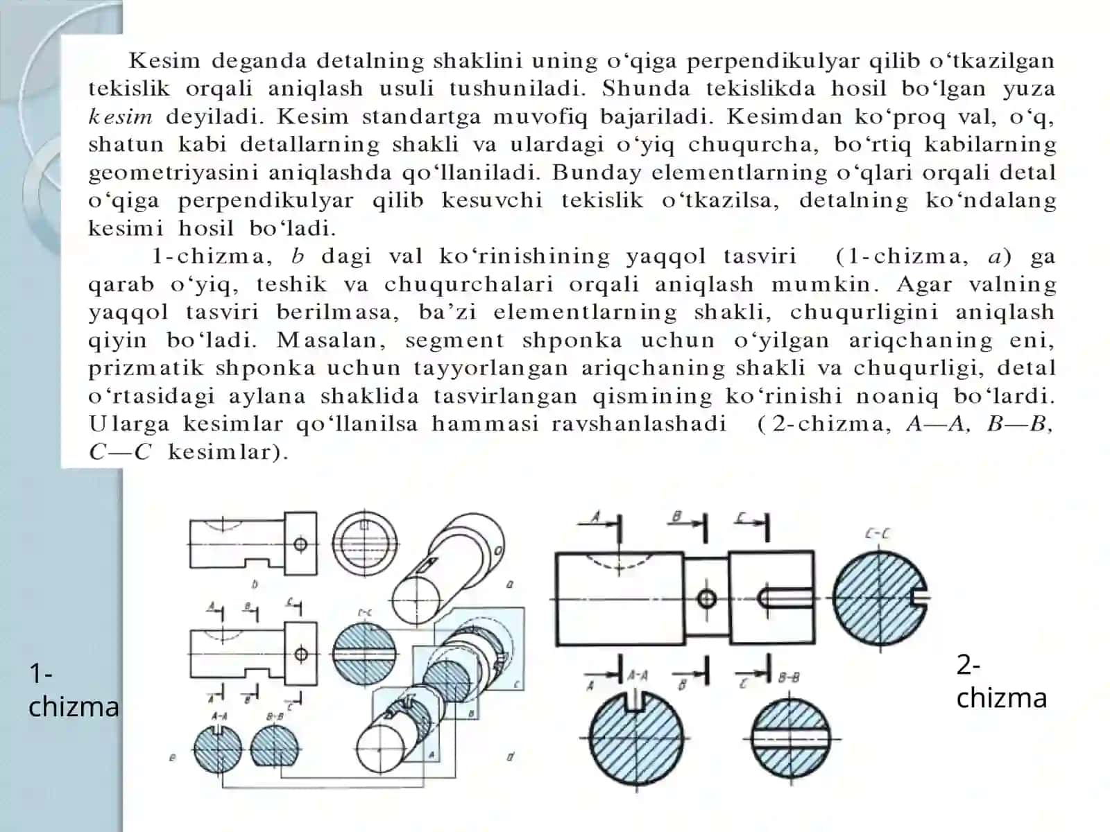 KESIMLAR HAQIDA UMUMIY TUSHUNCHA. CHIZMALARDA MATERIALLARNING GRAFIK BELGILANISHI.pptx 2