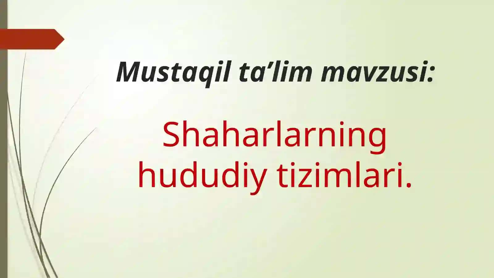 Alijonova Zilolaxonning Shaharlar Geografiyasi Fanidan Tayyorlagan Taqdimotnamo 2