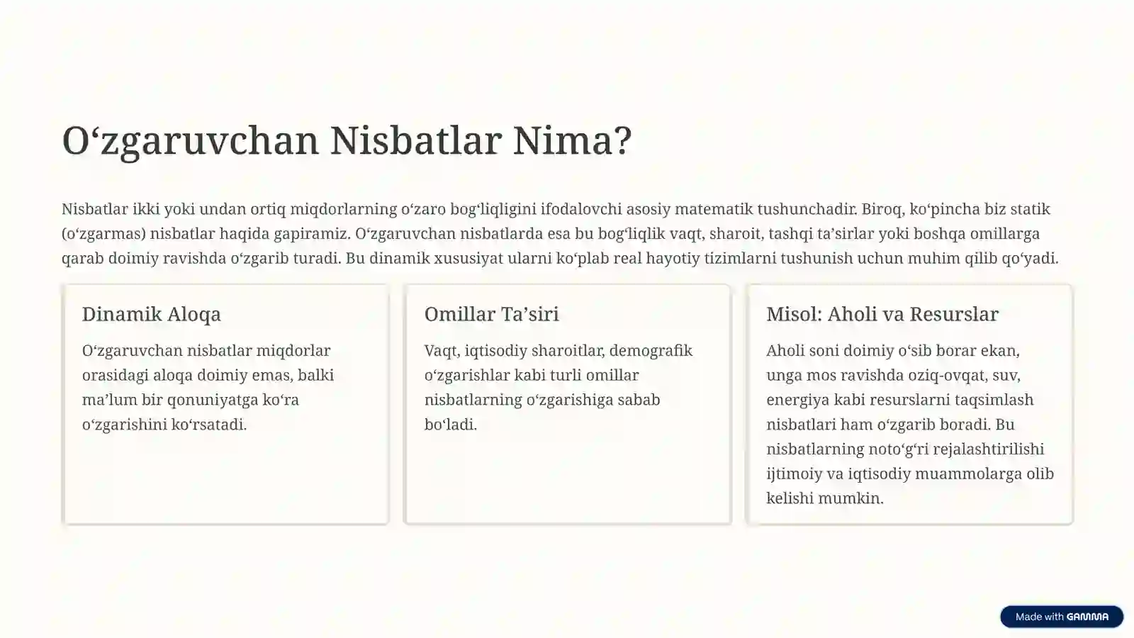 Oʻzgaruvchan Nisbatlar: Hayot va Matematikadagi Muhim Tushuncha 2