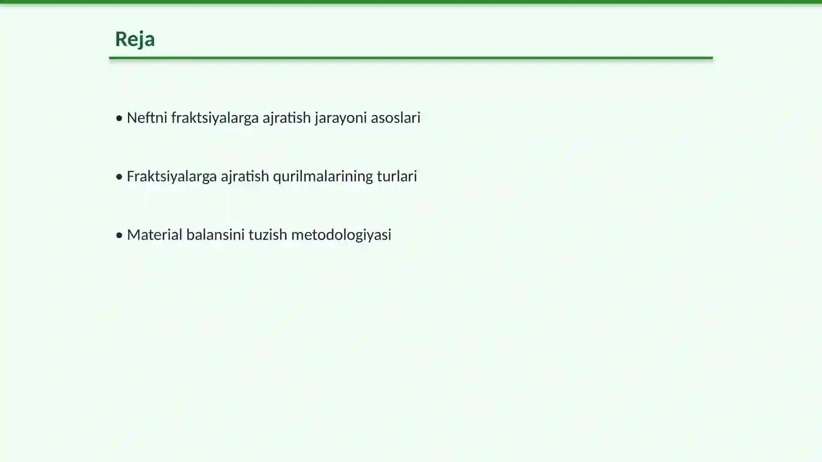 Neftni fraktsiyalarga ajratish qurilmalarini material balansini tuzish Xabibova Dilnoza 2
