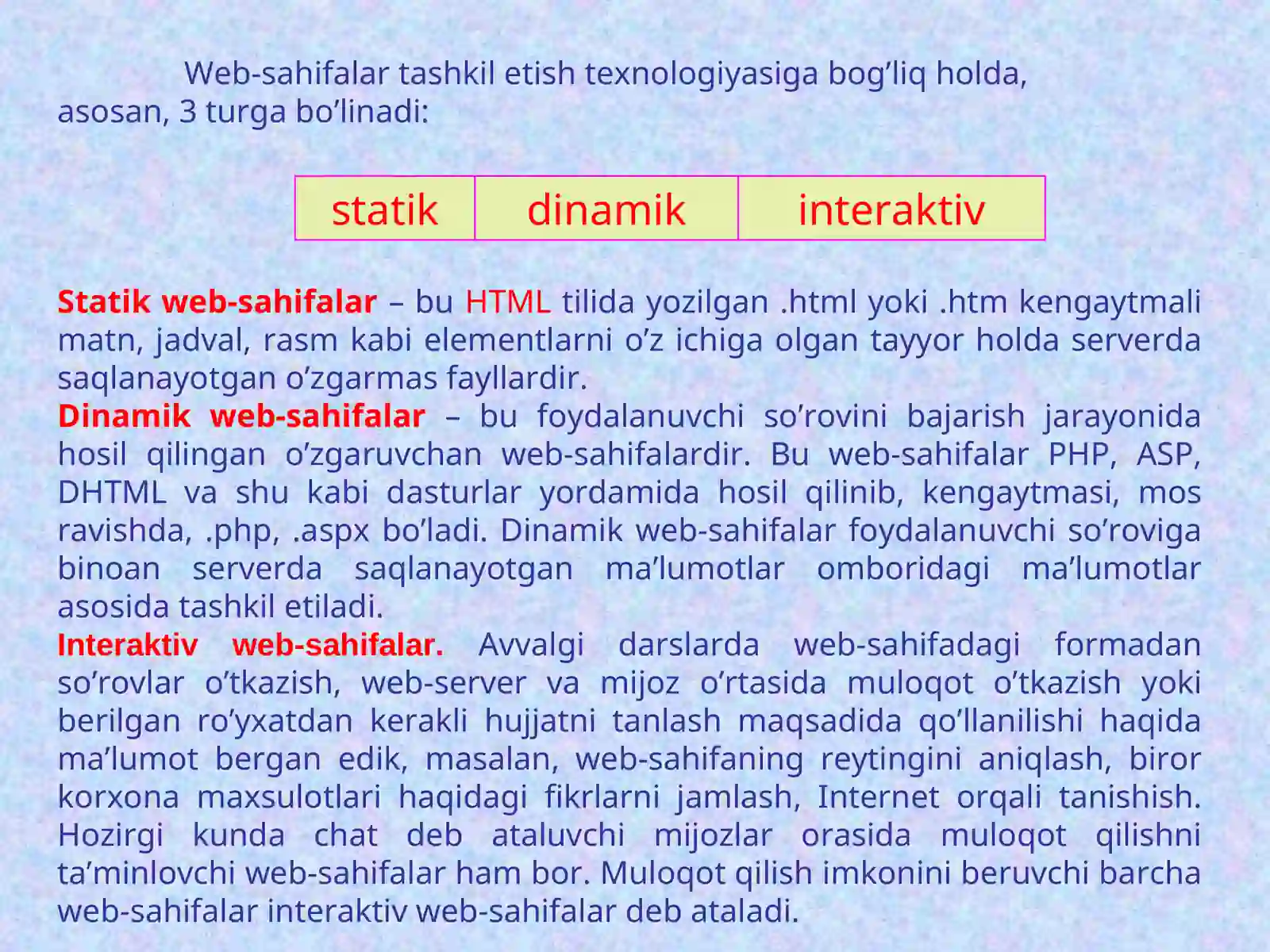 Interaktiv Web-sahifalar 2