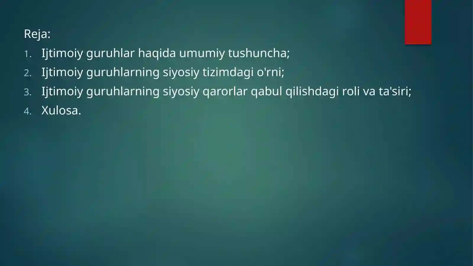 Individ va ijtimoiy guruhlar siyosiy jarayonlarning subekti sifatida 2