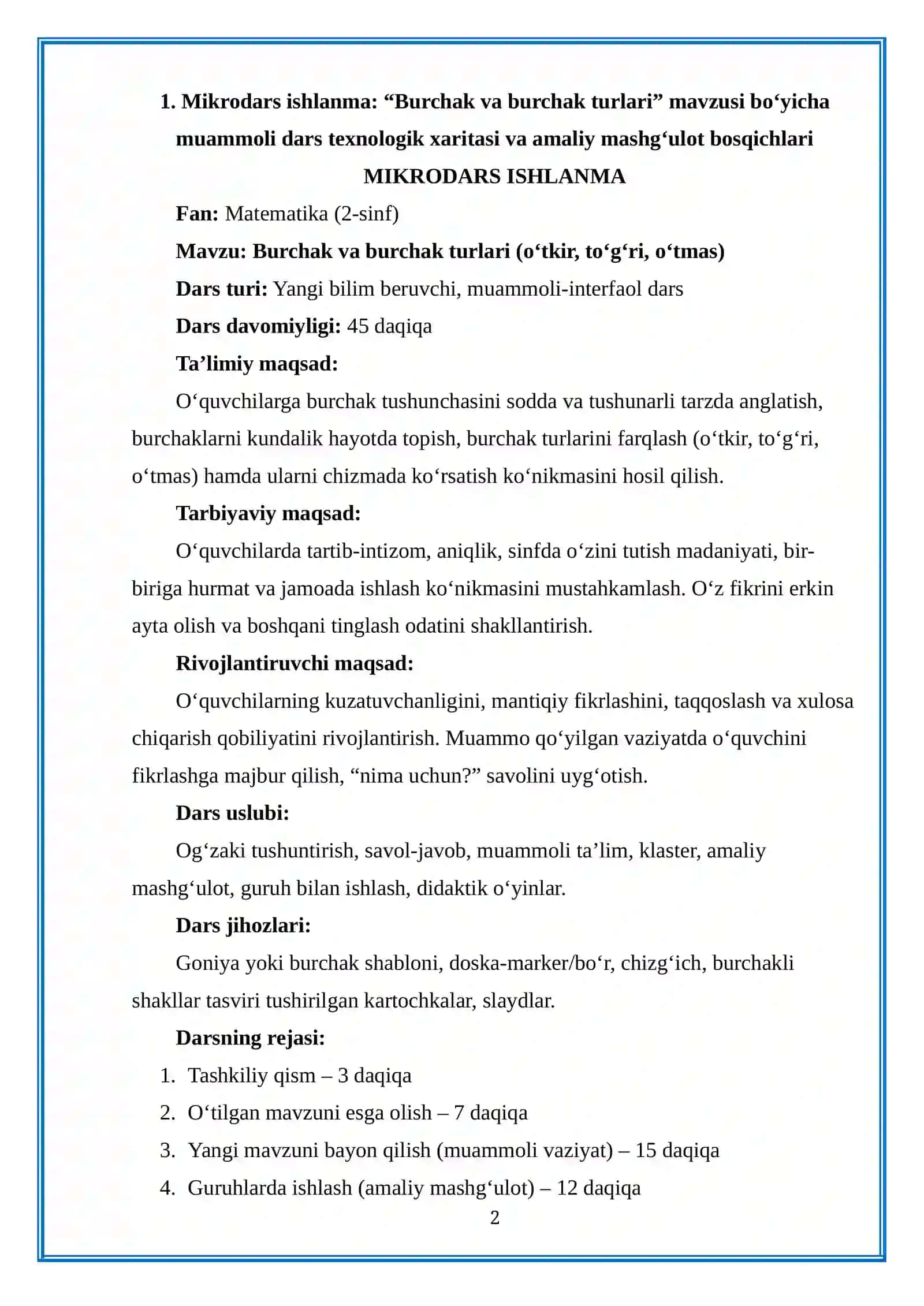 Burchak va burchak turlari 2