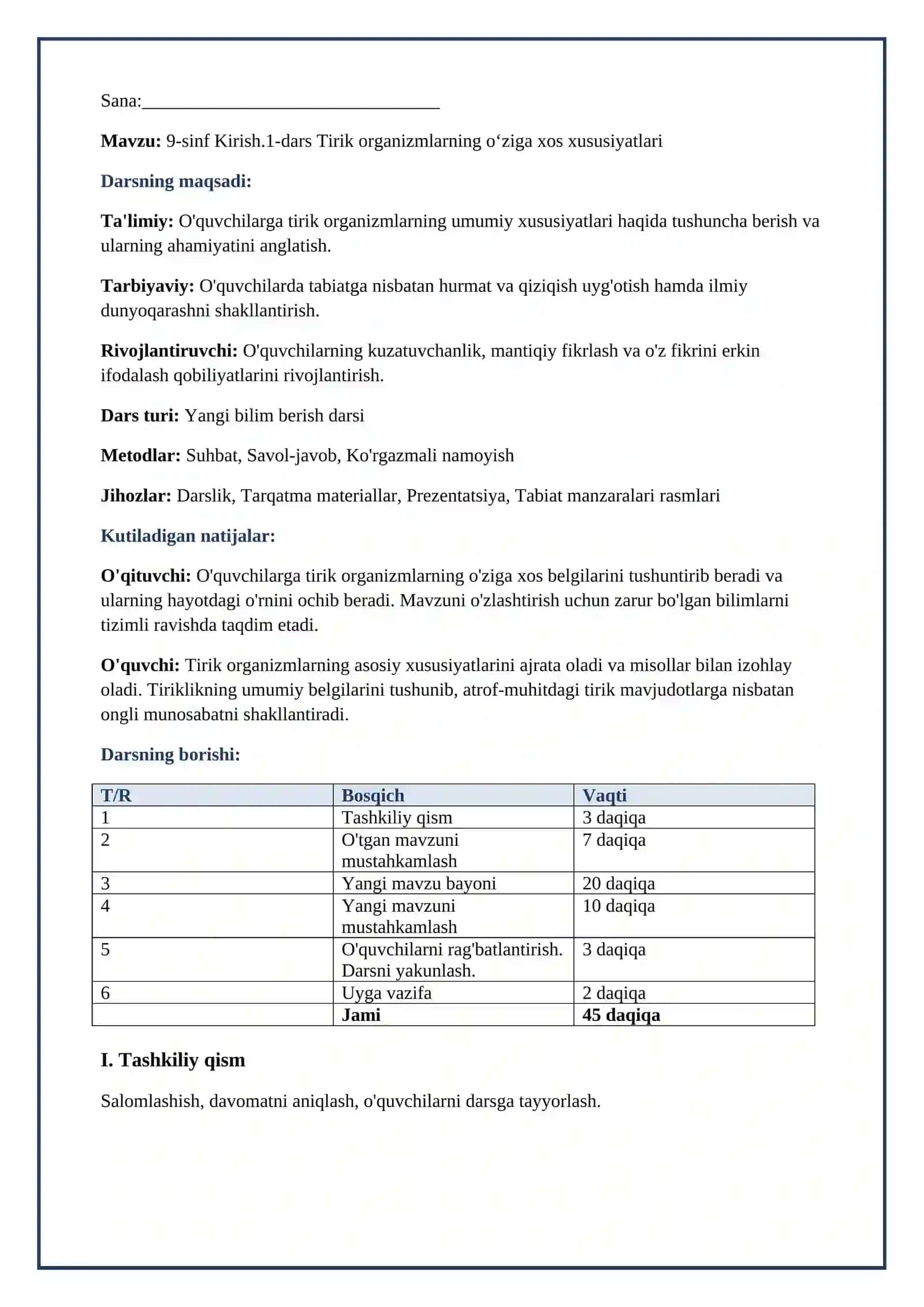 Lesson on 9-sinf Kirish.1-dars Tirik organizmlarning oʻziga xos xususiyatlari 2