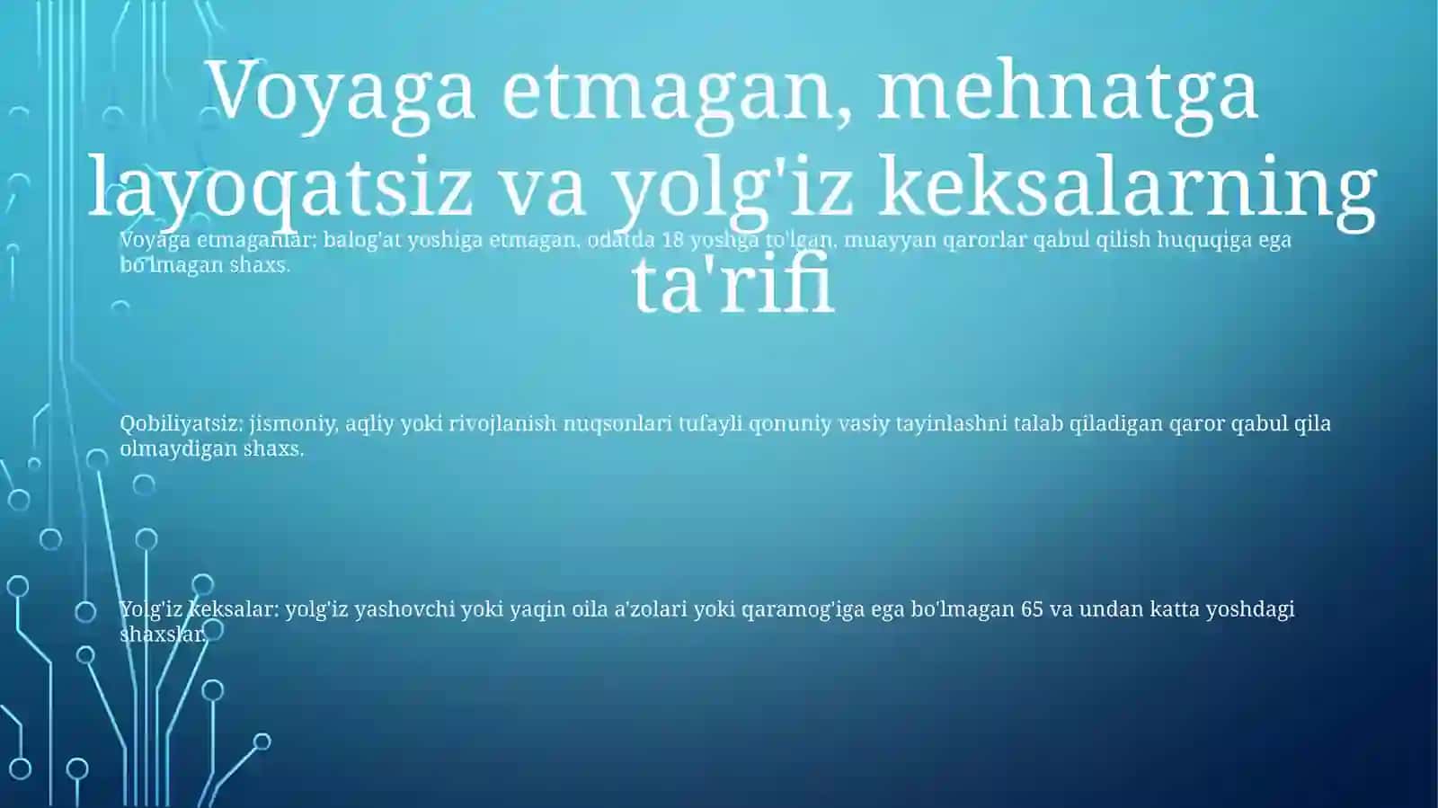 Voyaga Yetmaganlar, Mehnatga Layoqatsizlar Va YolgʻIz KeksalarHuquqingKafolatlari 2