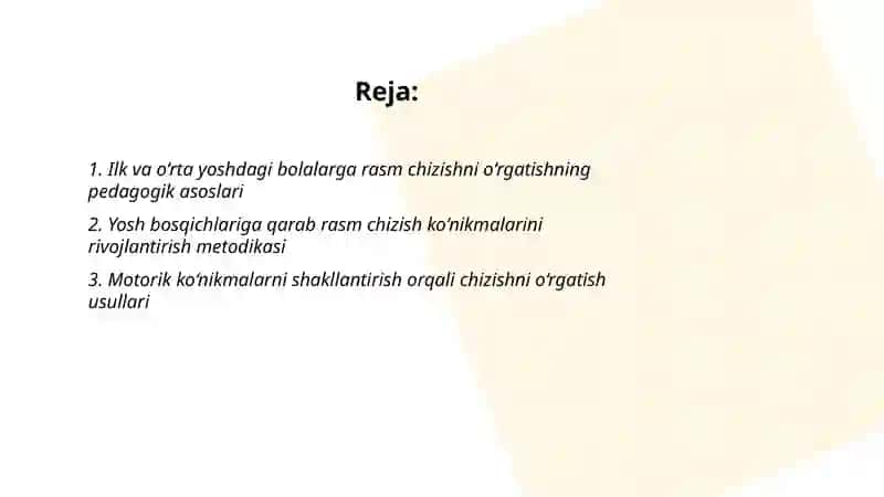 ILK VA O‘RTA YOSHDAGI BOLALARNI RASM CHIZISHGA O‘RGATISH METODIKASI 2