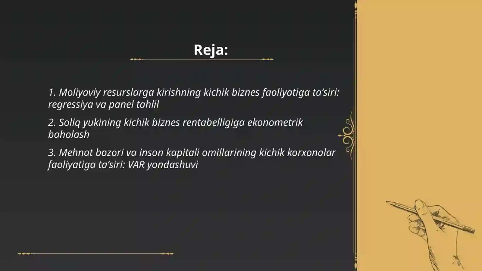 Moliyaviy resurslarga kirishning kichik biznes faoliyatiga taʼsiri: regressiya va panel tahlil 2