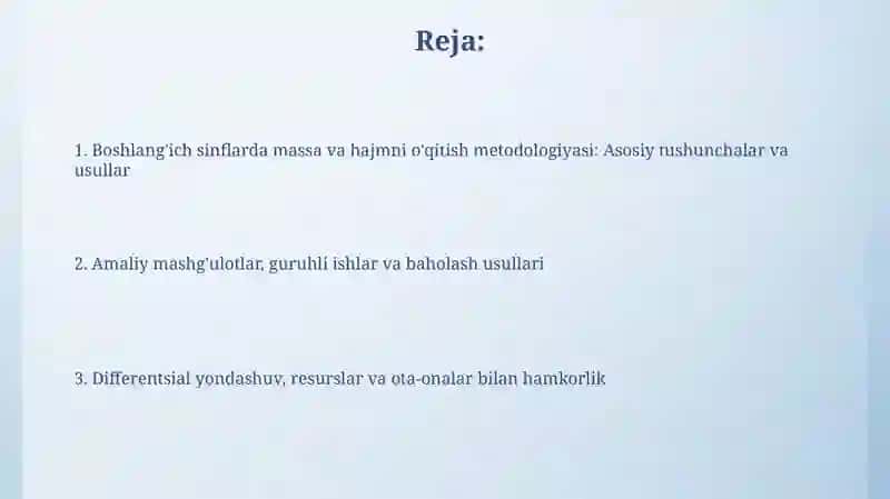 Boshlang'ich sinflarda massa va sig'im o'lchov birliklarini o'rgatishmetodikasi 2