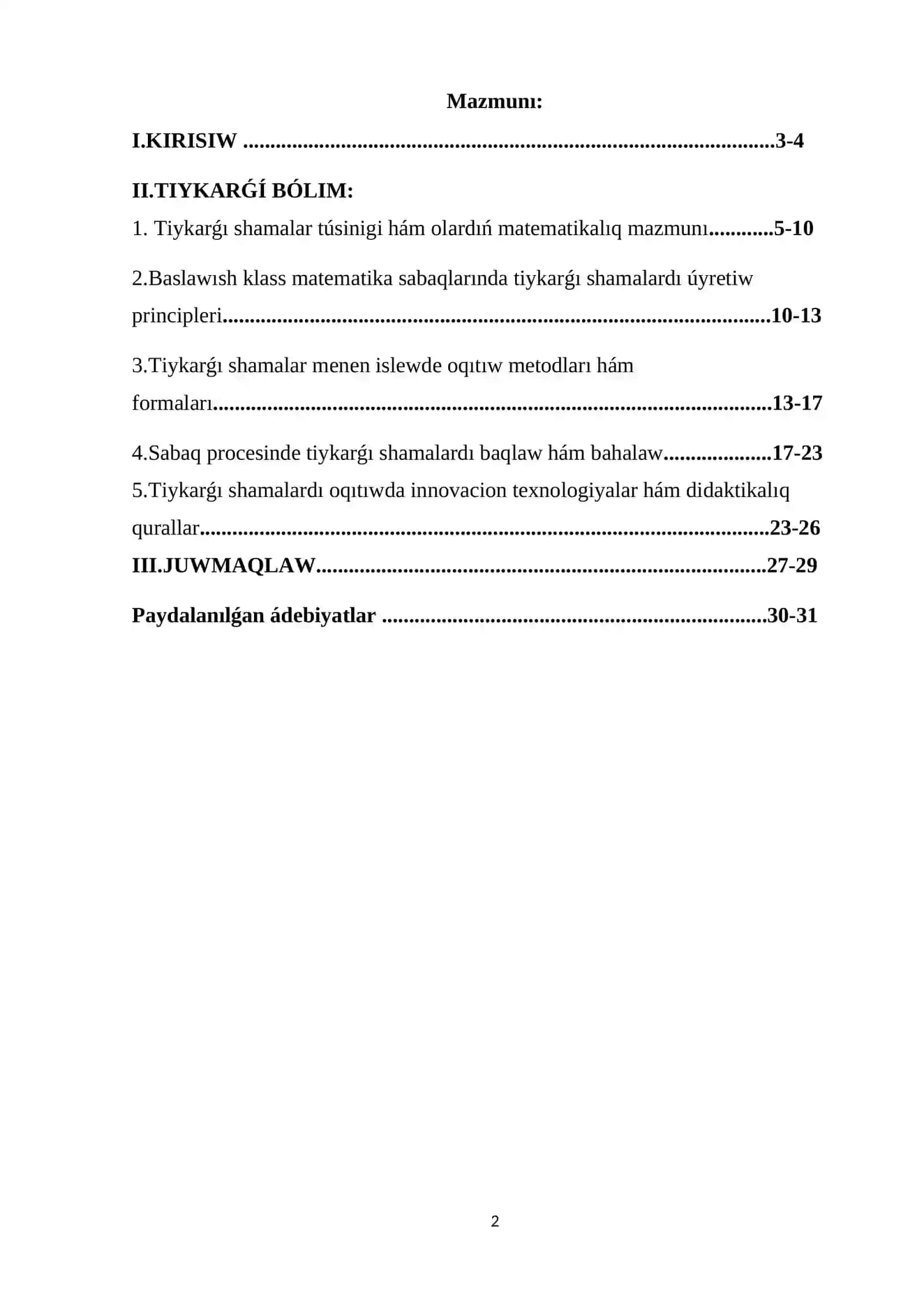 Matematika hám onı oqıtıw metodikası 2