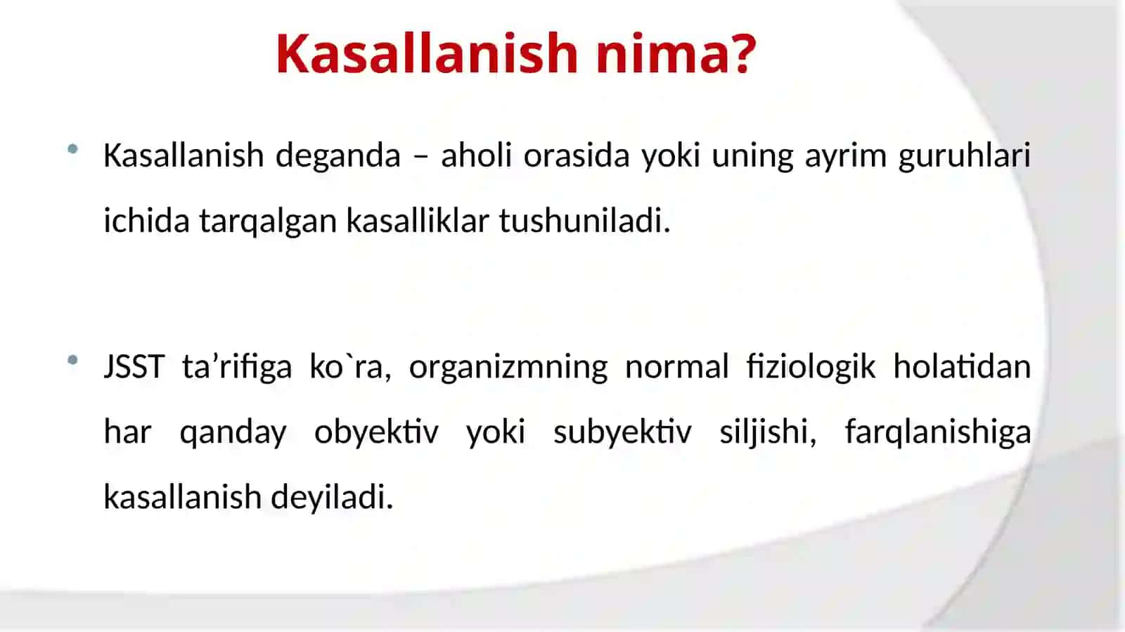 Aholi kasallanishi va uni o`rganish usullari, tibbiy-ijtimoiyqirralari.Jismoniyrivojlanish.Xalqarokasalliklartasnifi 2
