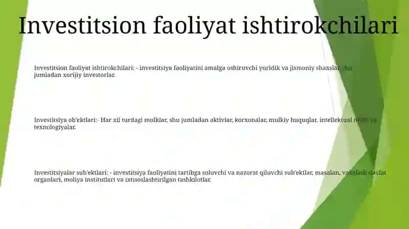 Investitsiya Faoliyati Ishtirokchilari, Obyektlari Va Subyektlari 2
