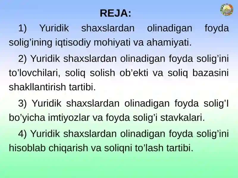Yuridik shaxslardanolinadiganfoyda solig’ining iqtisodiy mohiyati va ahamiyati 2