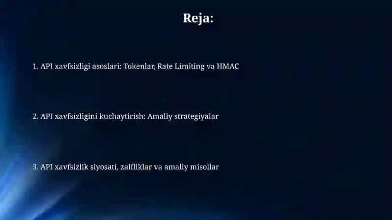 API xavfsizligi:tokenlar, rate limitingvaHMAC 2