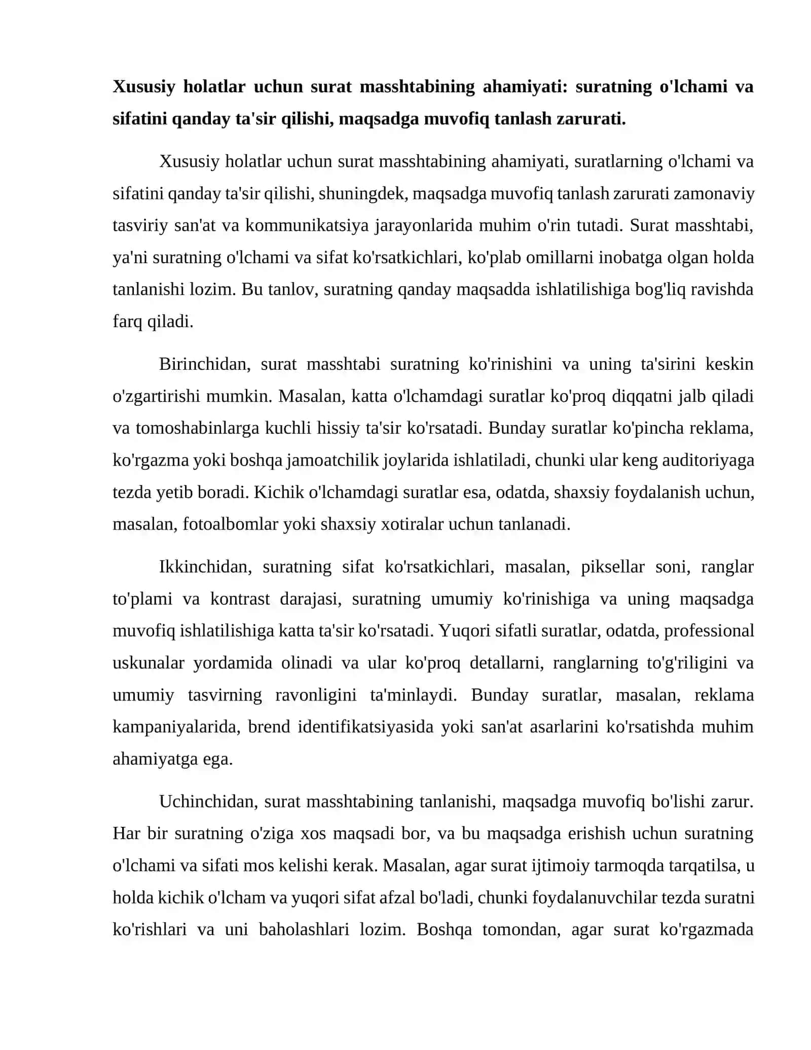 Xususiy holatlar uchun surat masshtabining qiymatlari 2