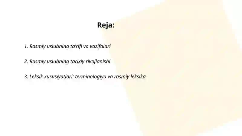 Rasmiy uslub va uning umumiy xususiyatlari 2