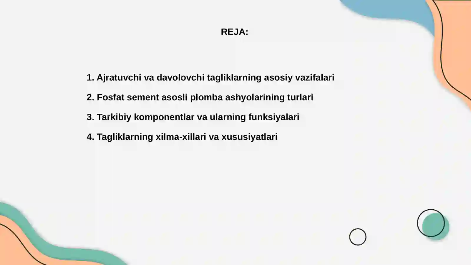 Ajratuvchi va davolovchi tagliklar. Fosfat sement asosli plomba ashyolari 2