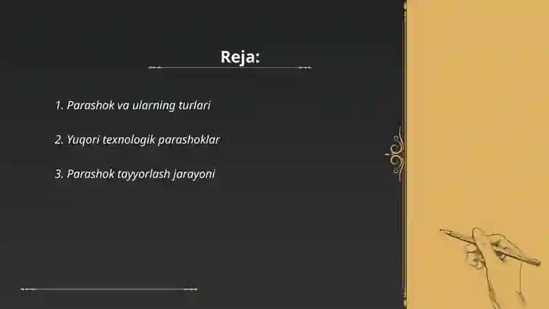 Parashoklar texnalogiyasida qo'llaniladigan asbob uskunalar, ishlash pirinsipi 2