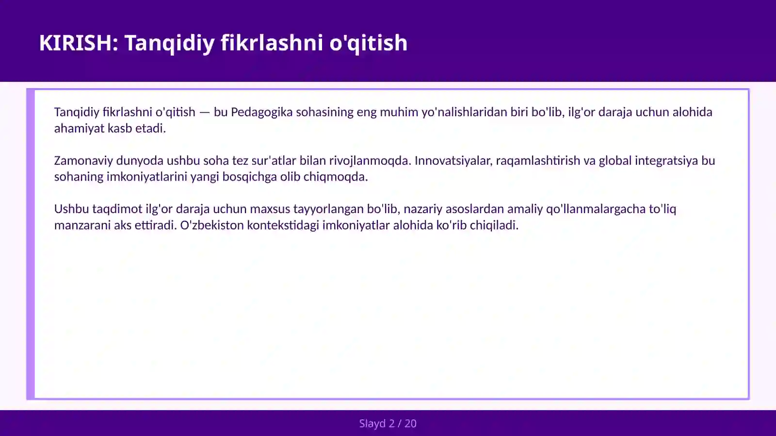 Tanqidiy fikrlashni o'qitish 2
