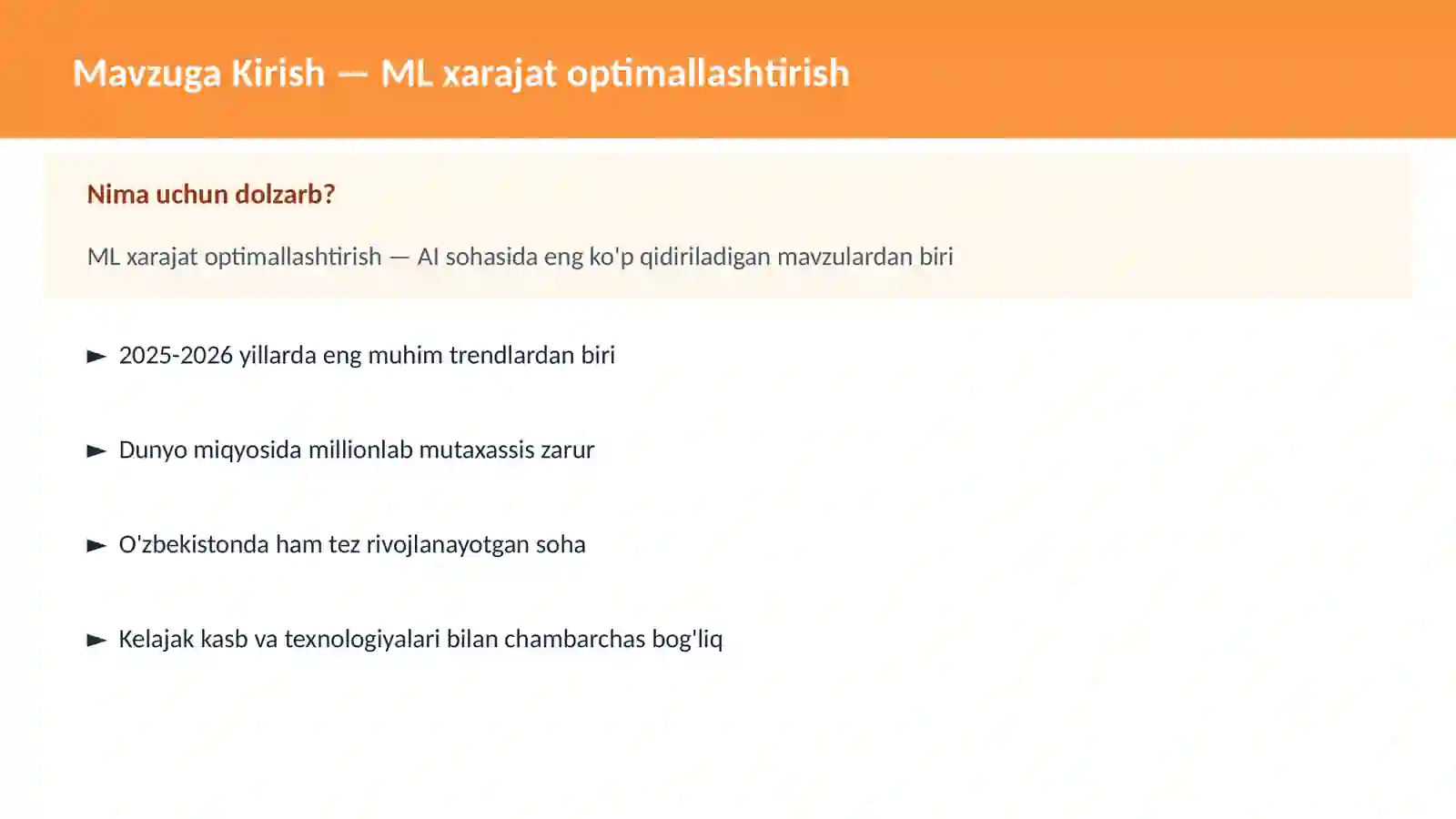 ML xarajat optimallashtirish 2