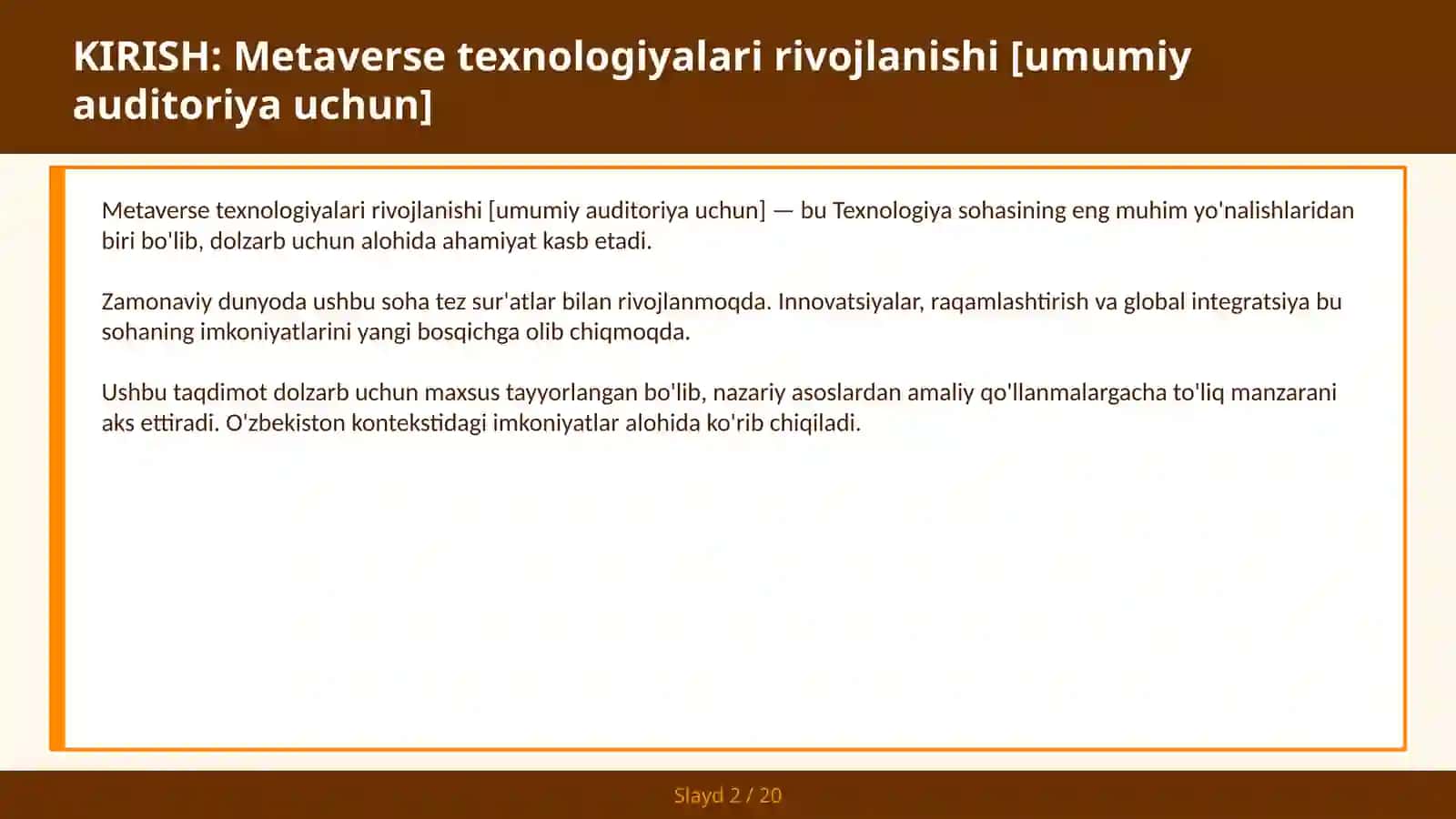 Metaverse texnologiyalari rivojlanishi [umumiy auditoriya uchun] 2