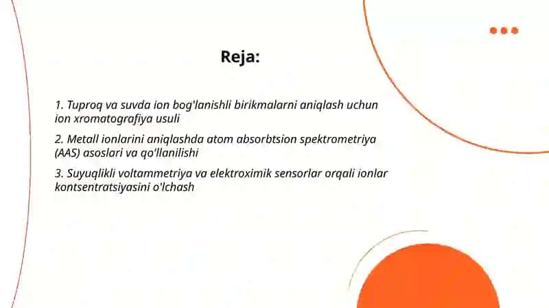 Tuproq va suv ifloslanishida ion boglanishli biri kmla at borligini aniq lab ulardan tozalash loyihasini ishlab chiqish 2