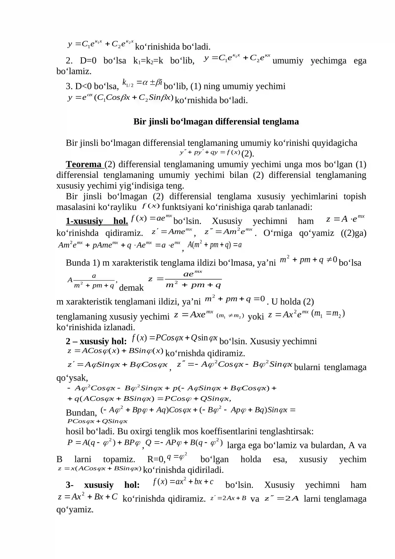 Differensial tenglamalar 2