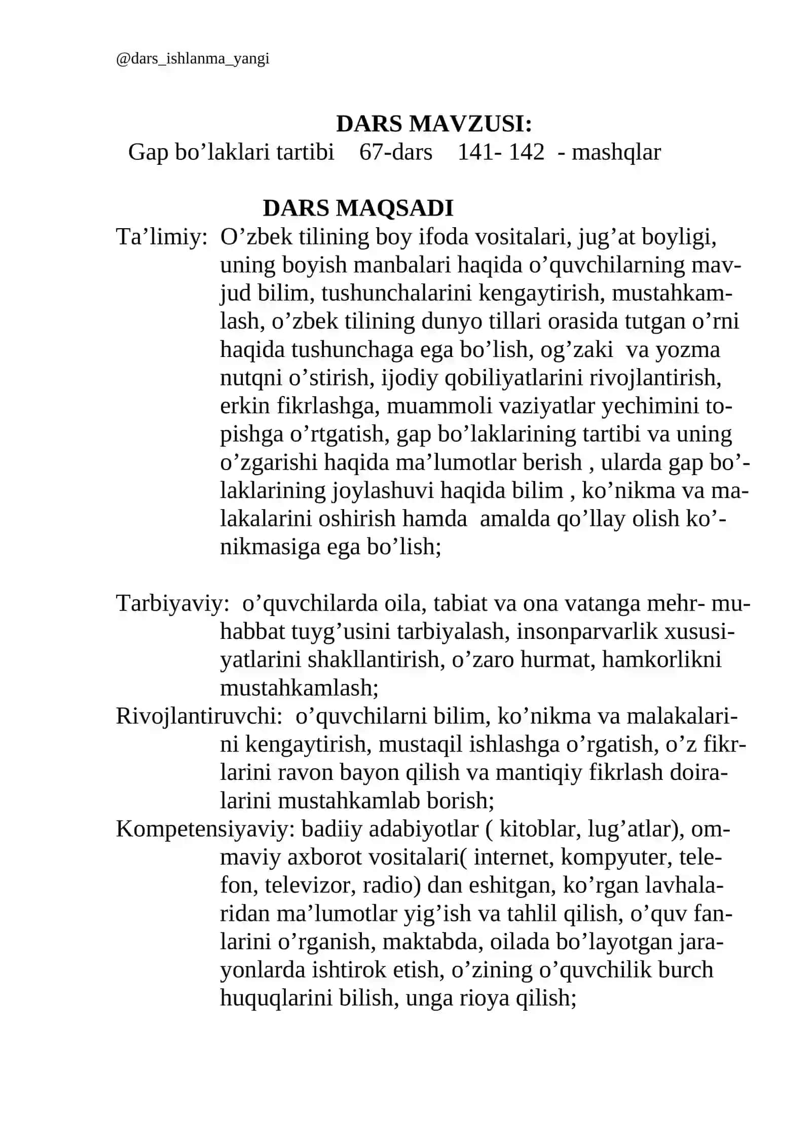 Gap bo’laklari tartibi 2