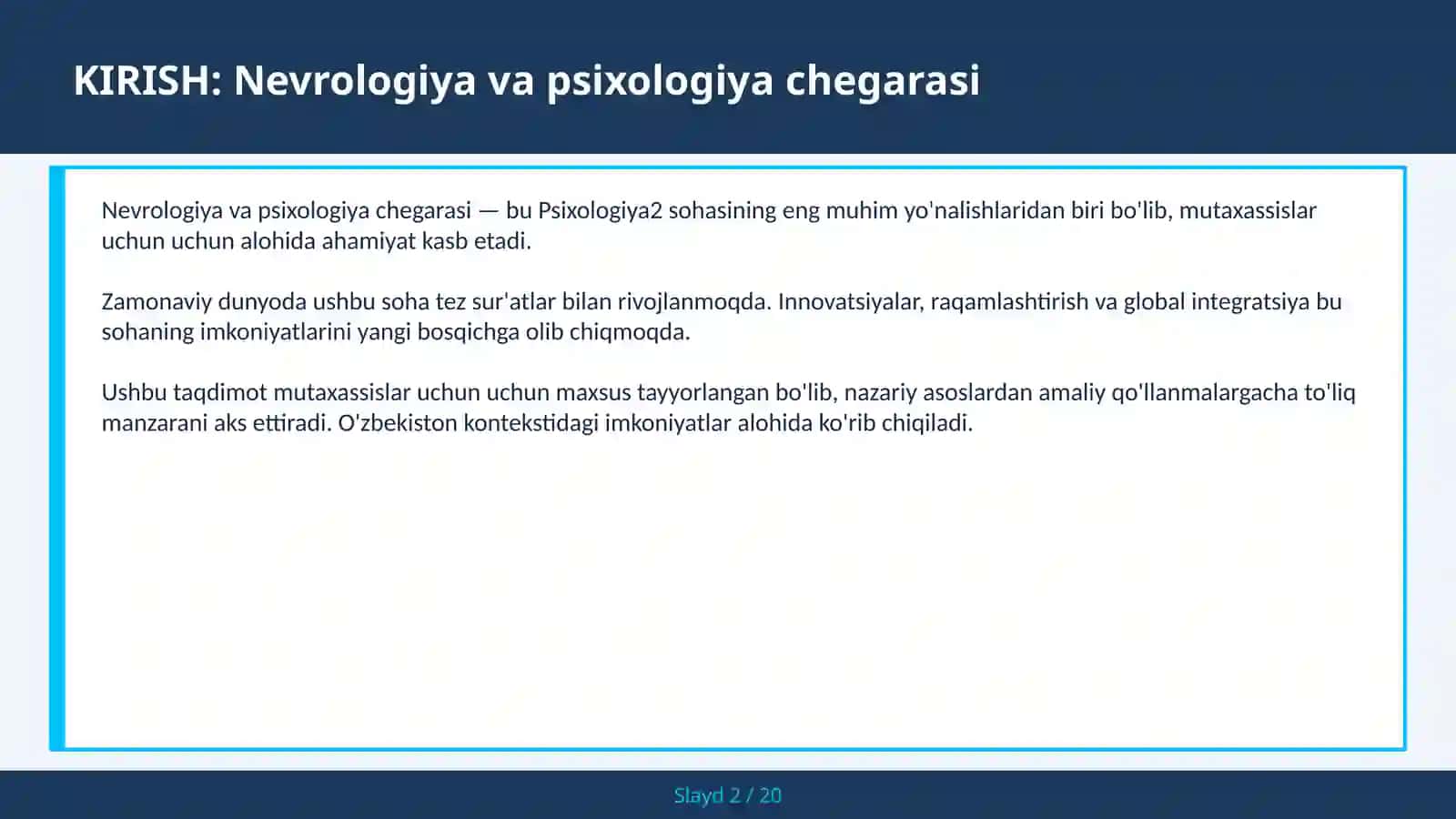 NEVROLOGIYA VA PSIXOLOGIYA CHEGARASI 2
