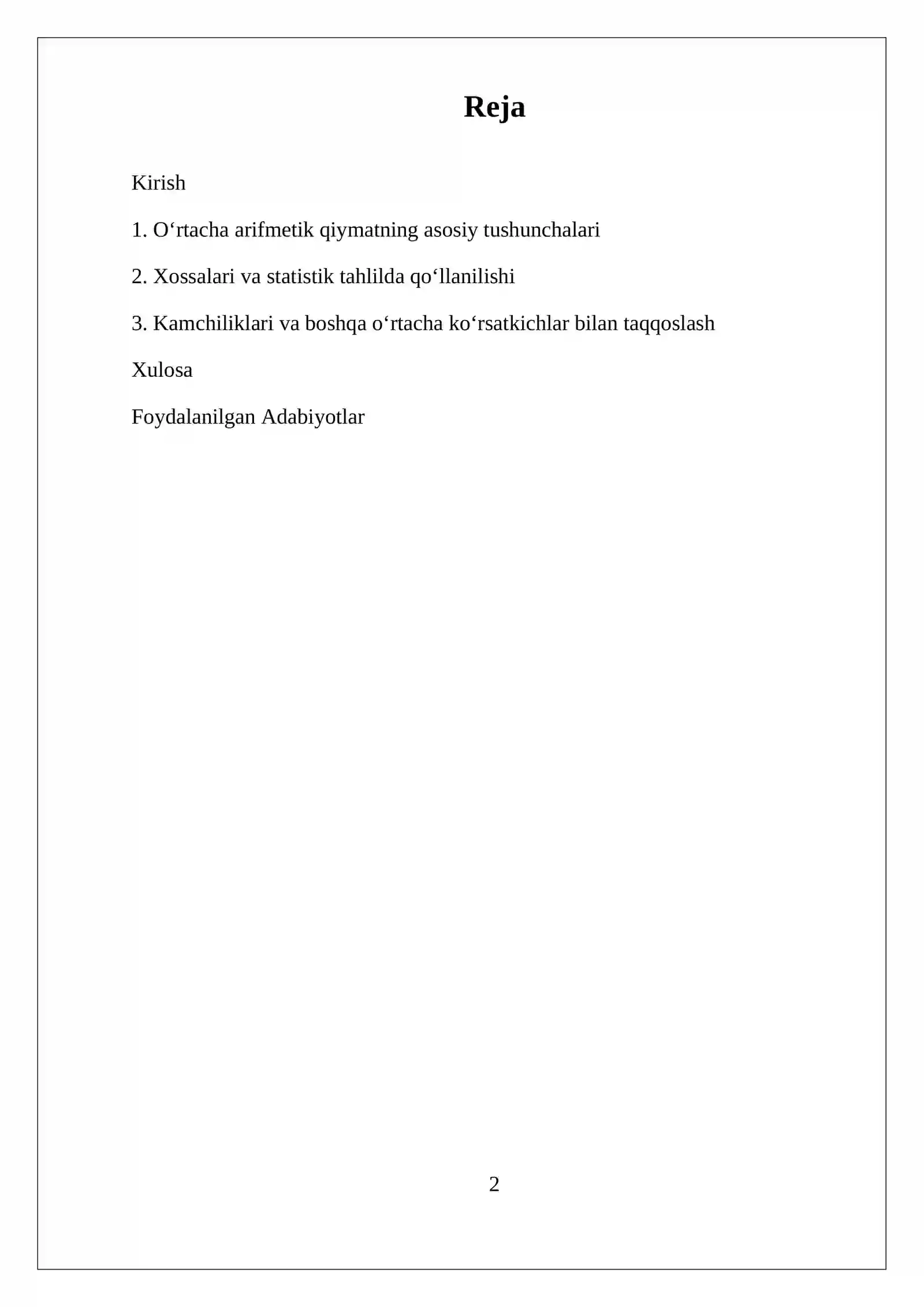 OʻRTACHA ARIFMETIK QIYMAT VA UNING XOSSALARI 2