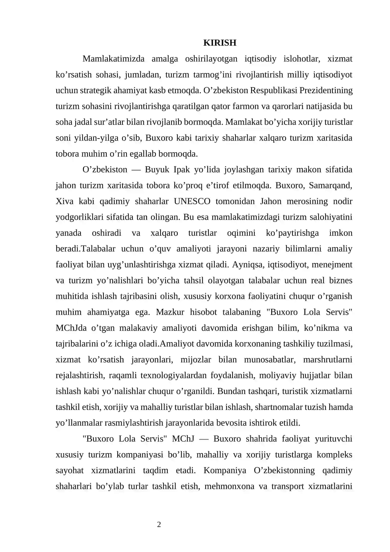 mehmonhona amaliyot hisobot                      "BUXORO LOLA SERVIS" amaliyot hisoboti 2